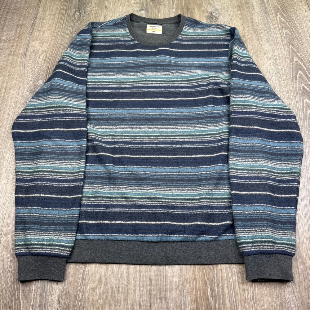 Marine Layer Mens Multicolor Fleece Out Stripe Crew Neck Sweatshirt Size L